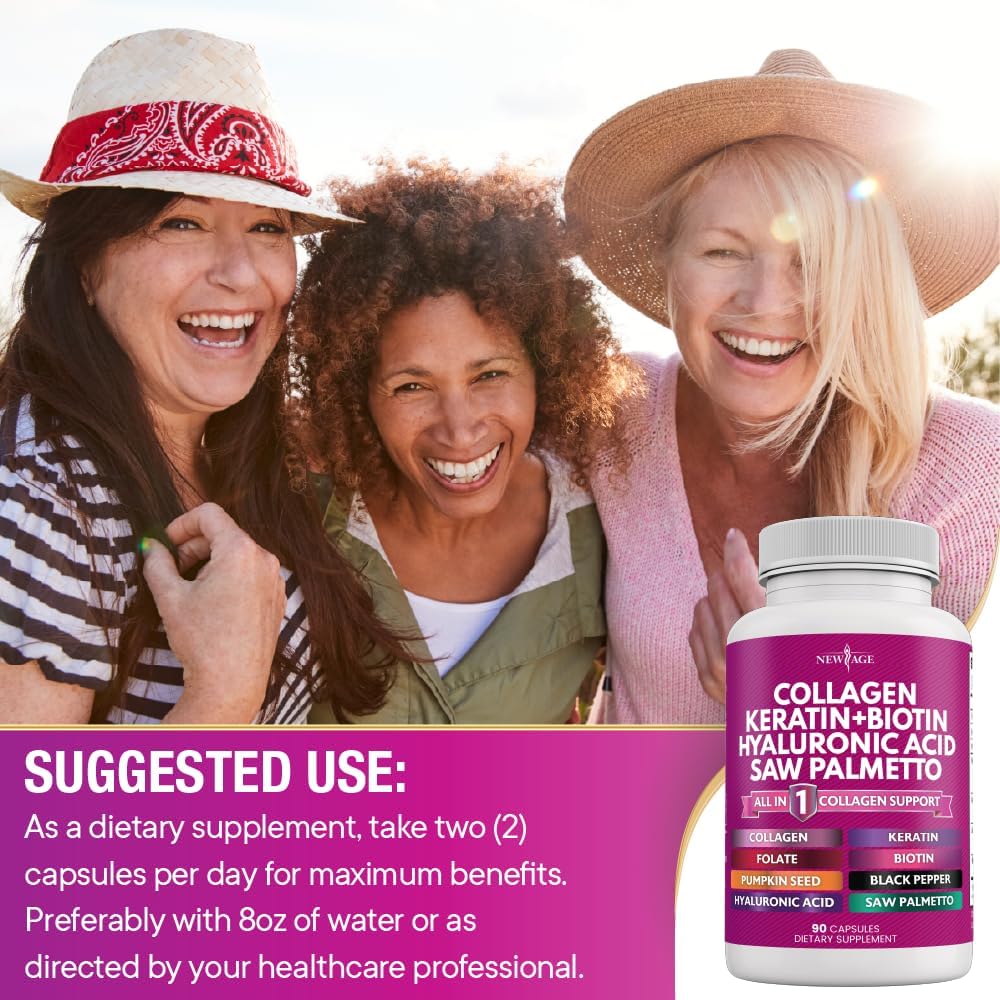 Collagen Pills with Biotin, Keratin, Saw Palmetto, and Hyaluronic Acid - Supports Hair, Skin, and Nails - 180 Count