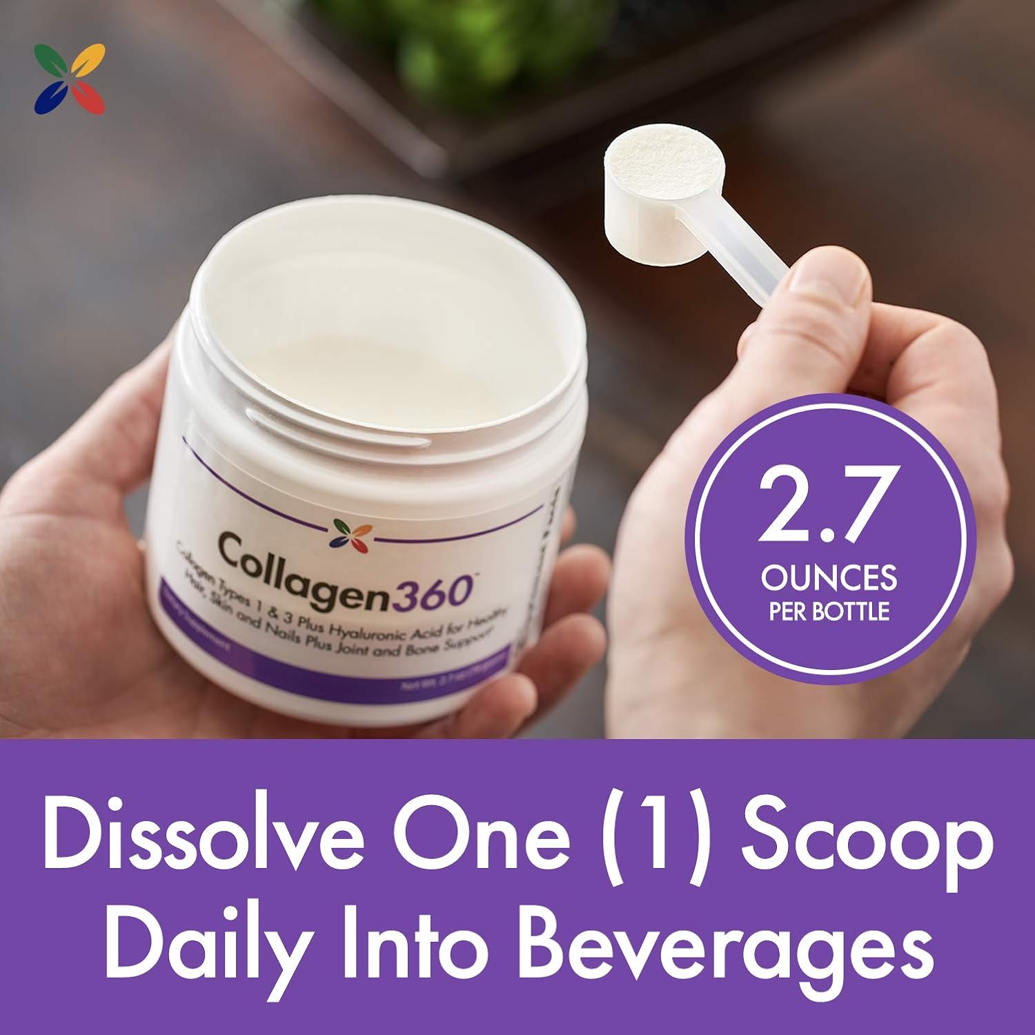 Collagen360 with Hyaluronic Acid Powder - Supports Healthy Hair, Nails & Skin - Reduce Fine Lines and Wrinkles - 2.7 oz