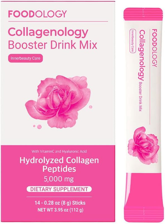Collagenology Booster Drink Mix - 14 Day Pack for Skin Elasticity & Hydration, Hydrolyzed Peptides, Biotin & Vitamins.