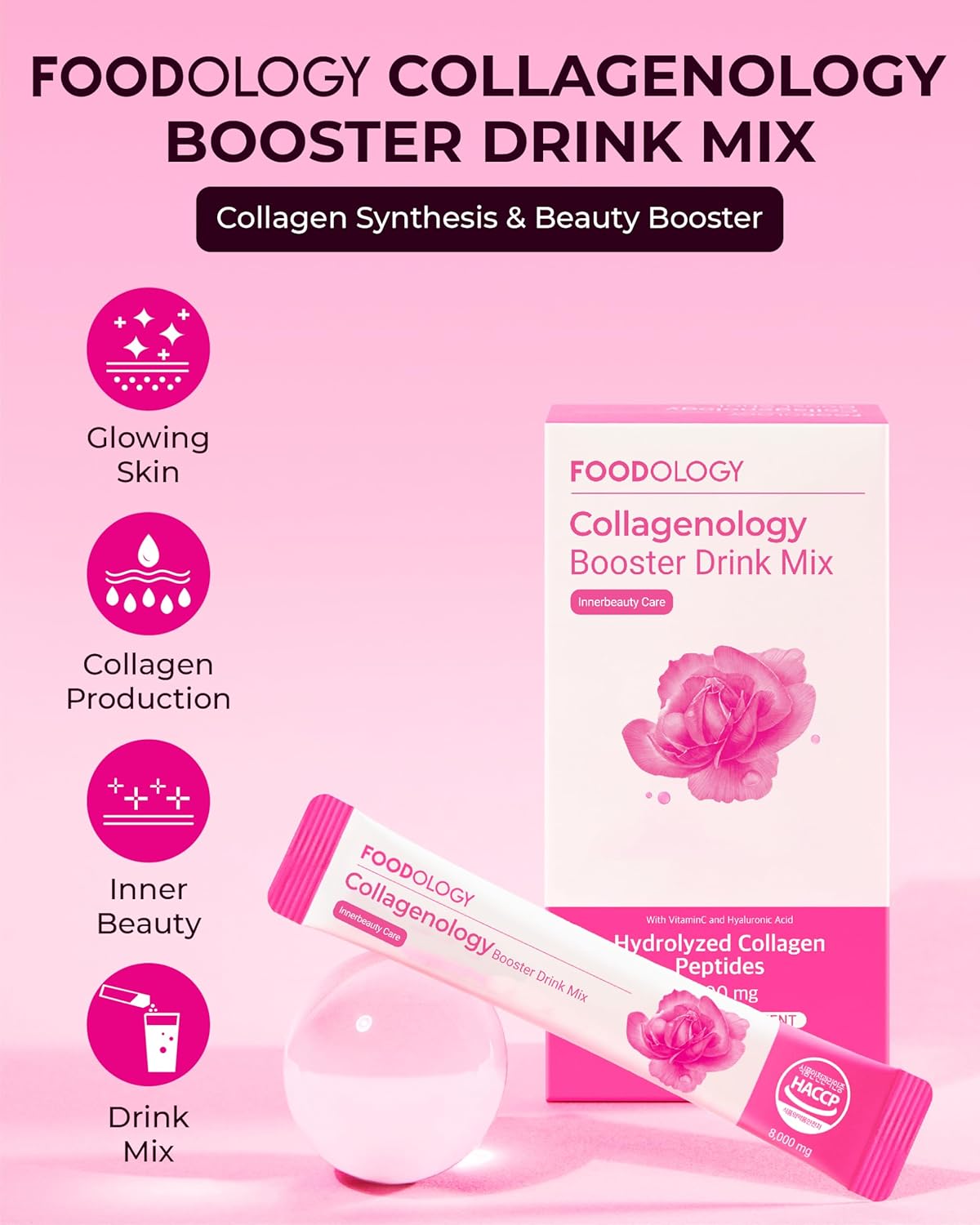 Collagenology Booster Drink Mix - 14 Day Pack for Skin Elasticity & Hydration, Hydrolyzed Peptides, Biotin & Vitamins.