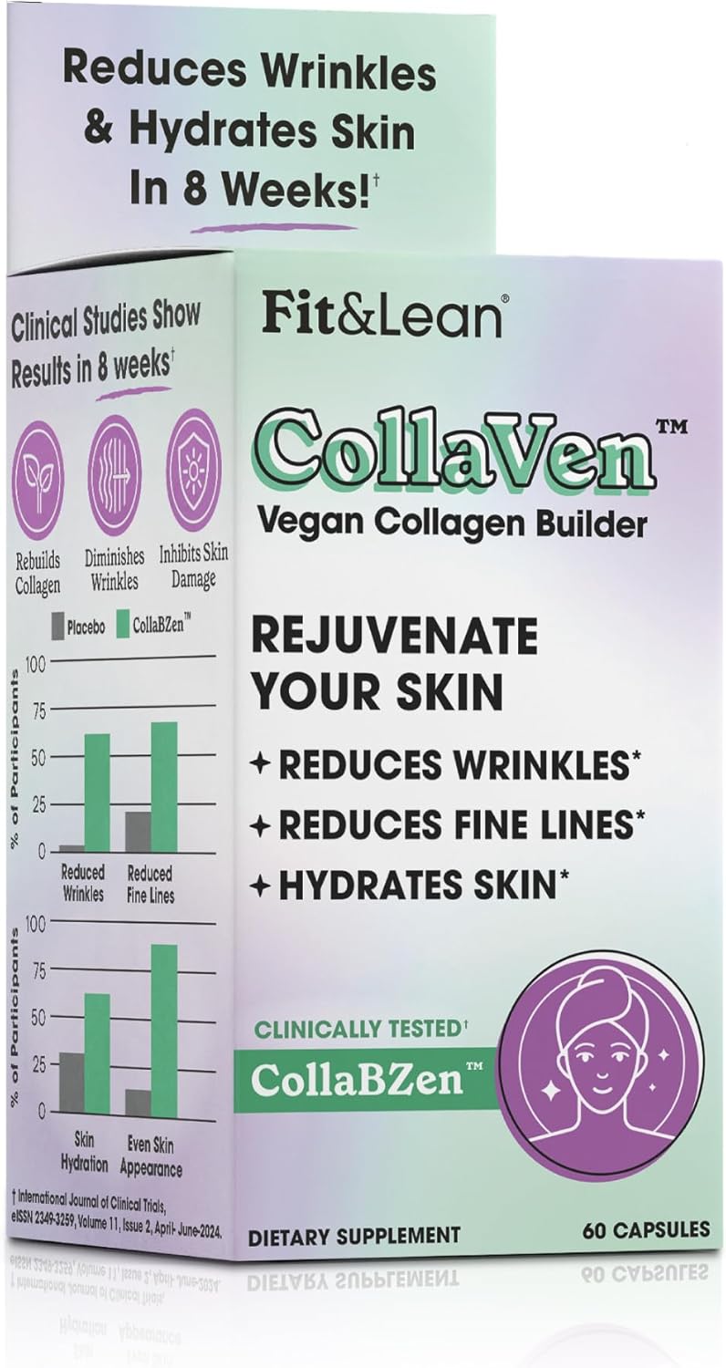 CollaVen Vegan Collagen Builder with Vitamin C for Youthful Skin - 60 Vegan Capsules, Boosts Production & Reduces Wrinkles