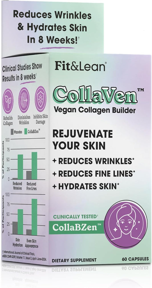 CollaVen Vegan Collagen Builder with Vitamin C for Youthful Skin - 60 Vegan Capsules, Boosts Production & Reduces Wrinkles
