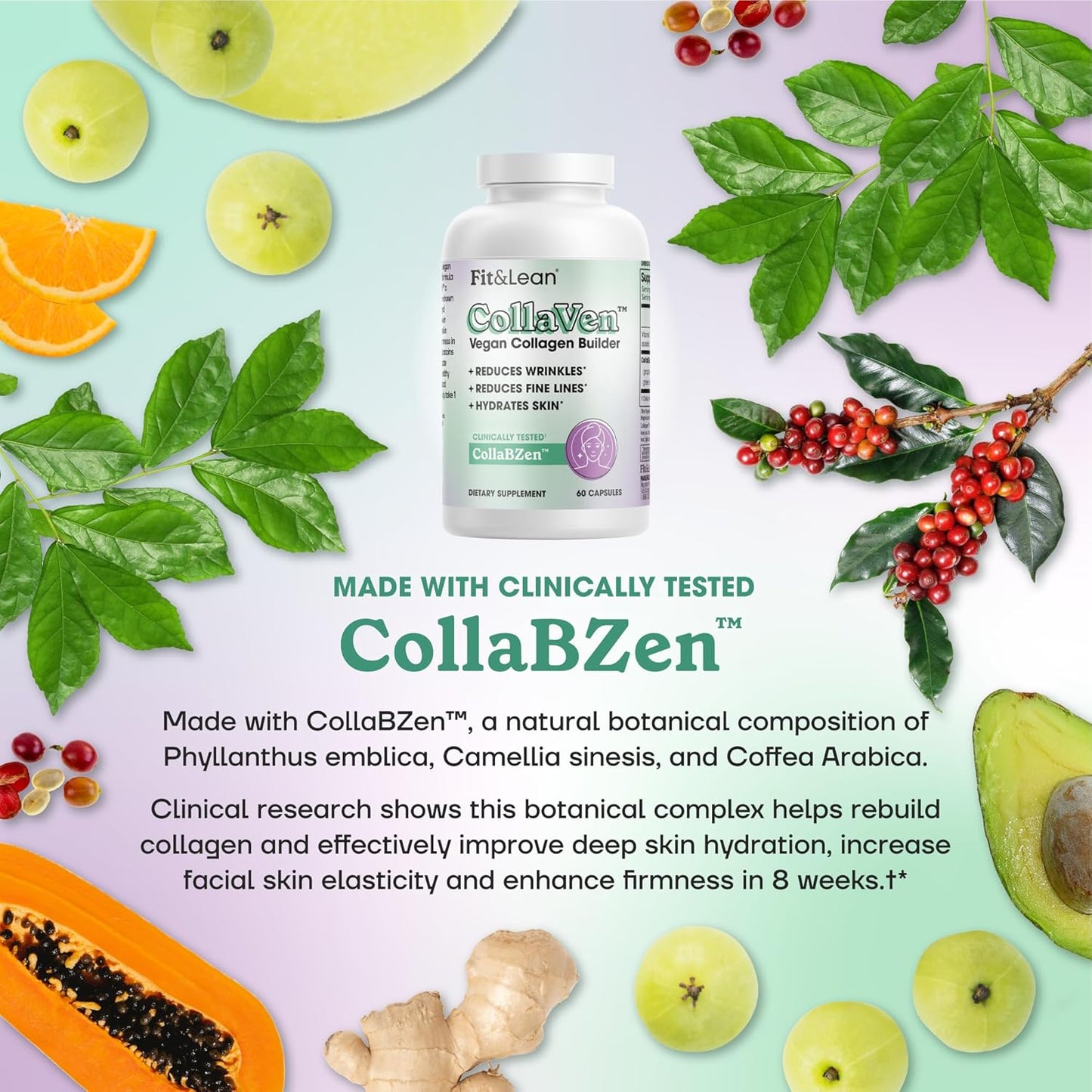 CollaVen Vegan Collagen Builder with Vitamin C for Youthful Skin - 60 Vegan Capsules, Boosts Production & Reduces Wrinkles