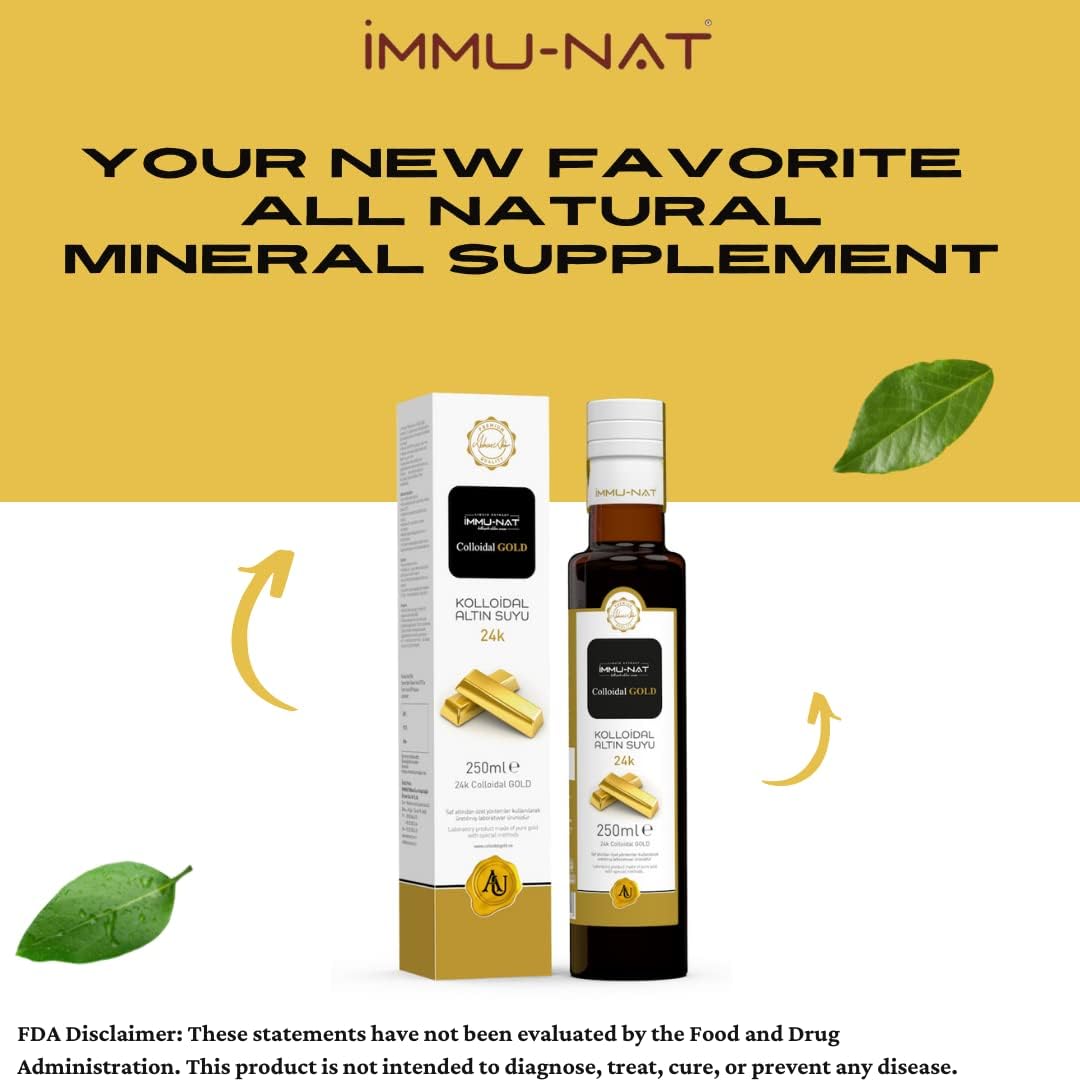 Colloidal Gold Water 24K Liquid 20PPM Supplement for Cognitive Function, Focus, Creativity, Calmness, Sleep - Pineal Gland Decalcification - Immu-nat