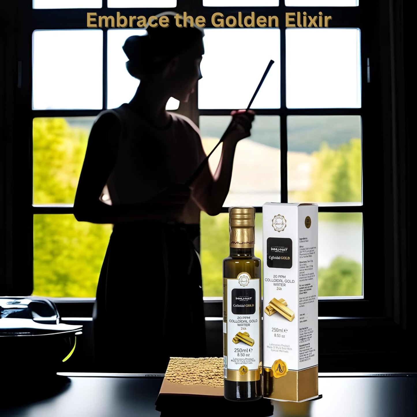 Colloidal Gold Water 24K Liquid 20PPM Supplement for Cognitive Function, Focus, Creativity, Calmness, Sleep - Pineal Gland Decalcification - Immu-nat
