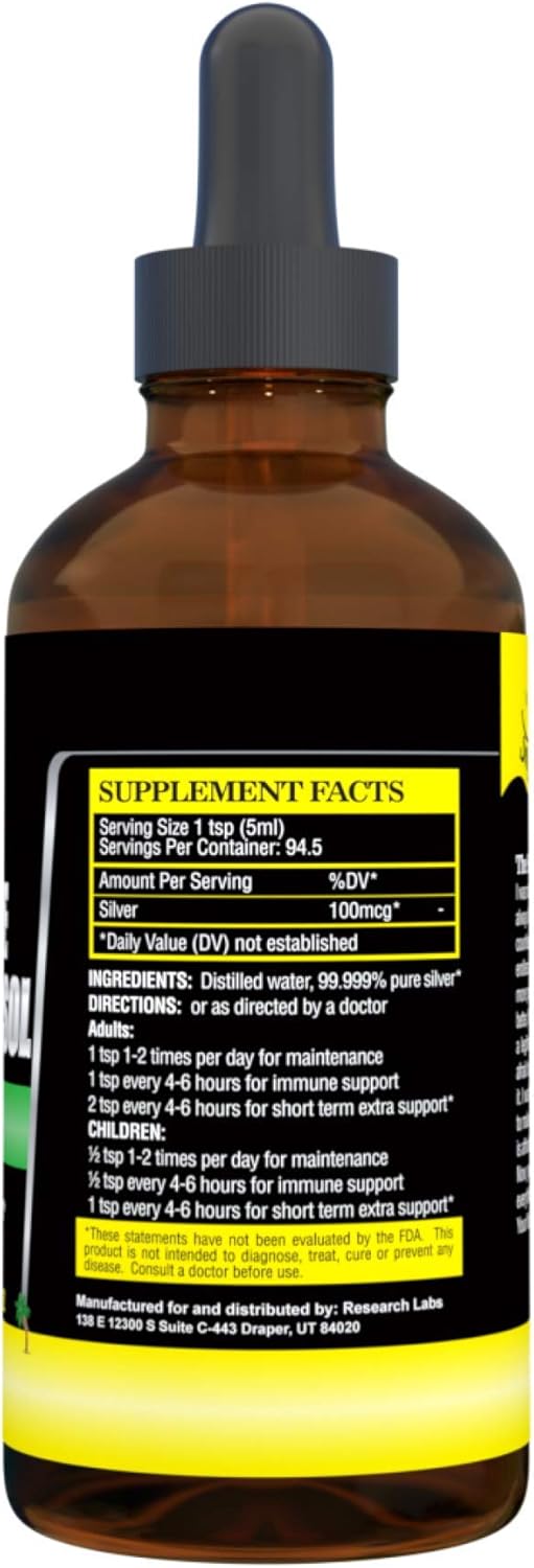 Colloidal Silver Hydrosol Dropper for Immune Support, Natural Alternative, More Effective Than Other Colloidal Products, 2-4oz Bottles