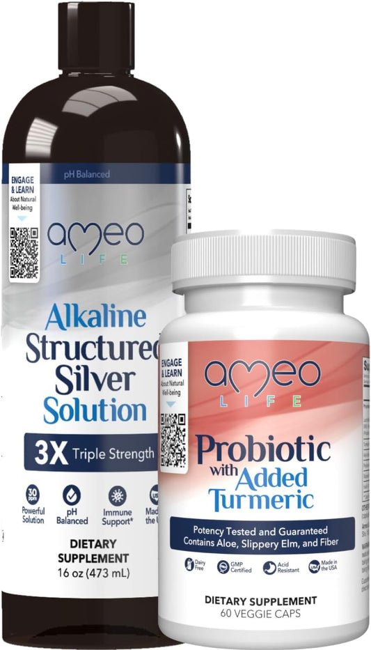 Colloidal Silver Liquid & Digestive Probiotics Bundle by Ameo Life - Boost Overall Health and Immunity with this Powerful Combination