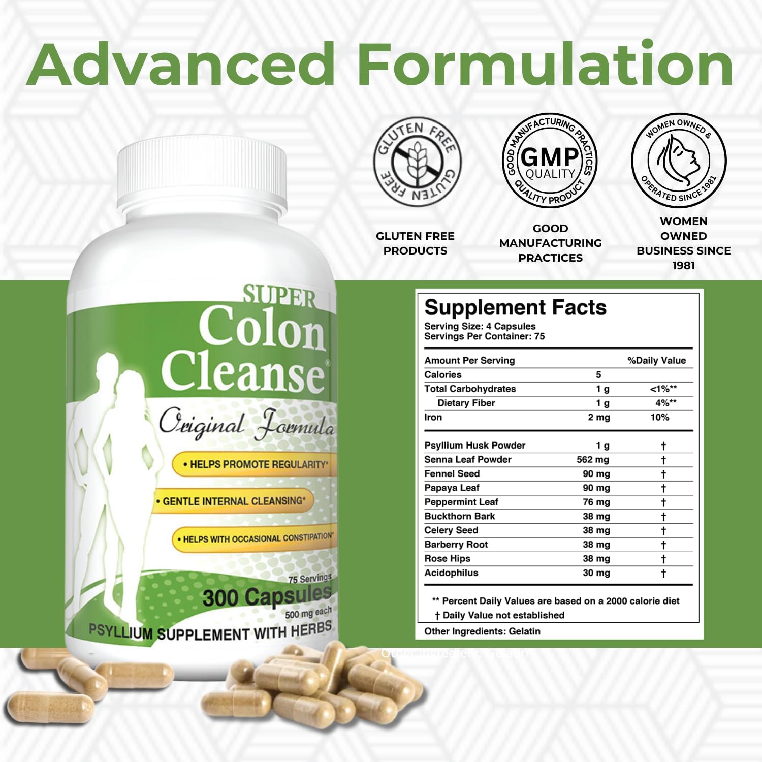 Colon Cleanse Capsules - Original Formula for Digestive Support and Constipation Relief - 300 Capsules for 6 Cleanses - Psyllium Husk and Senna Leaf Formula (1991-2018)