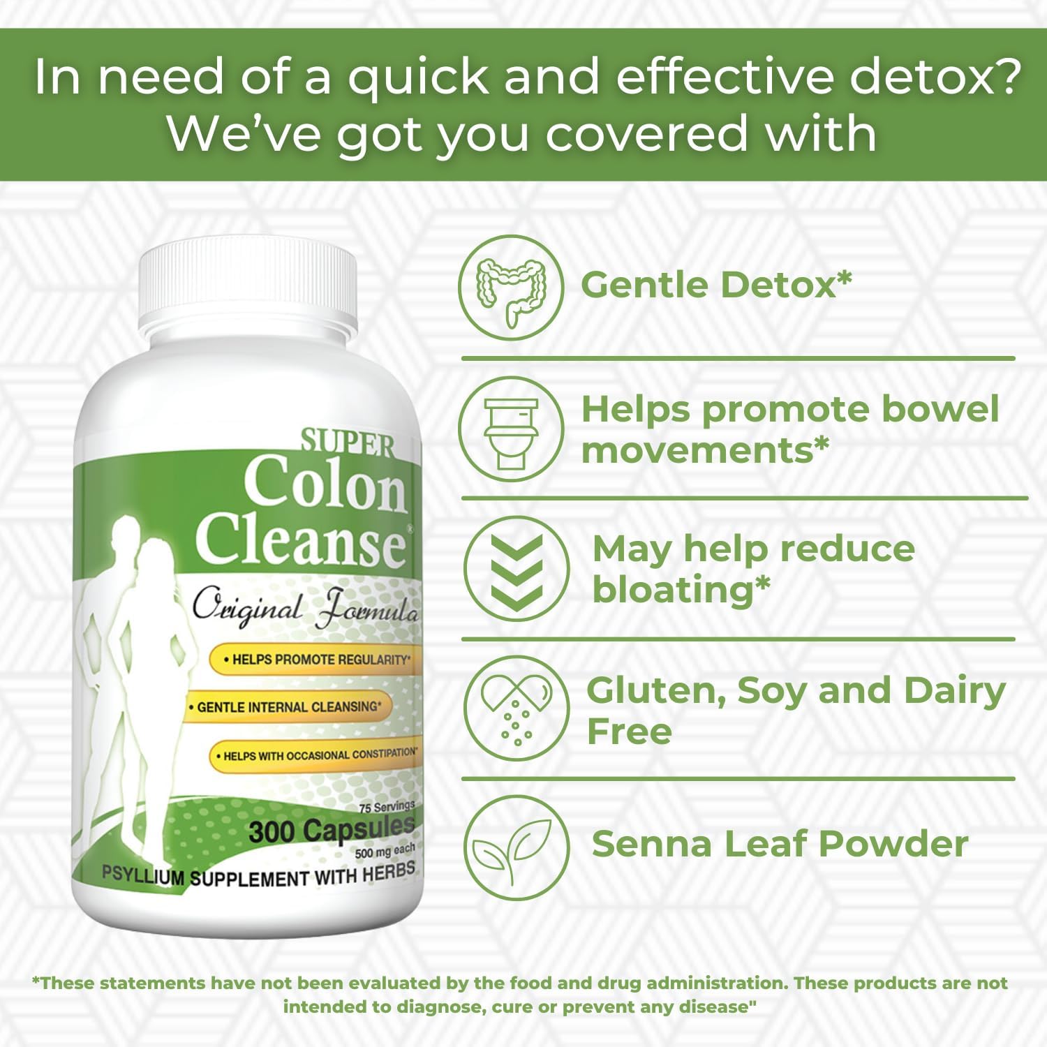 Colon Cleanse Capsules - Original Formula for Digestive Support and Constipation Relief - 300 Capsules for 6 Cleanses - Psyllium Husk and Senna Leaf Formula (1991-2018)