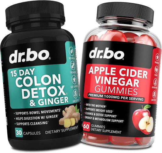 Colon Cleanse Detox Gummies with ACV & Ginger - 15 Day Intestinal Support for Bloating & Gut Health