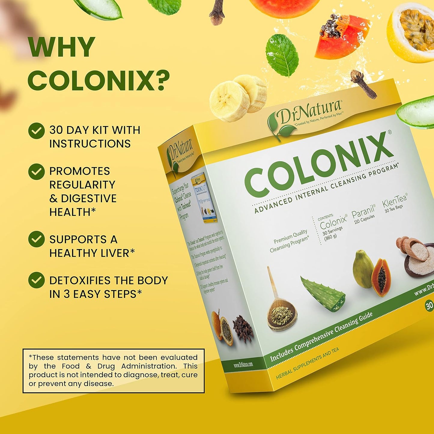 Colonix Kit Whole Psyllium Husk Powder Colon Cleanse Cleanser - 30 Day Pack (16 oz)