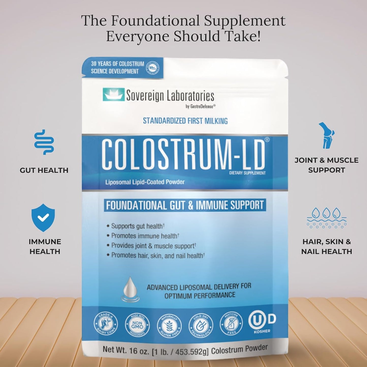 Colostrum Powder with Liposomal Delivery - Gluten-Free & Lactose-Reduced - 90 Servings 16oz Plain Flavor