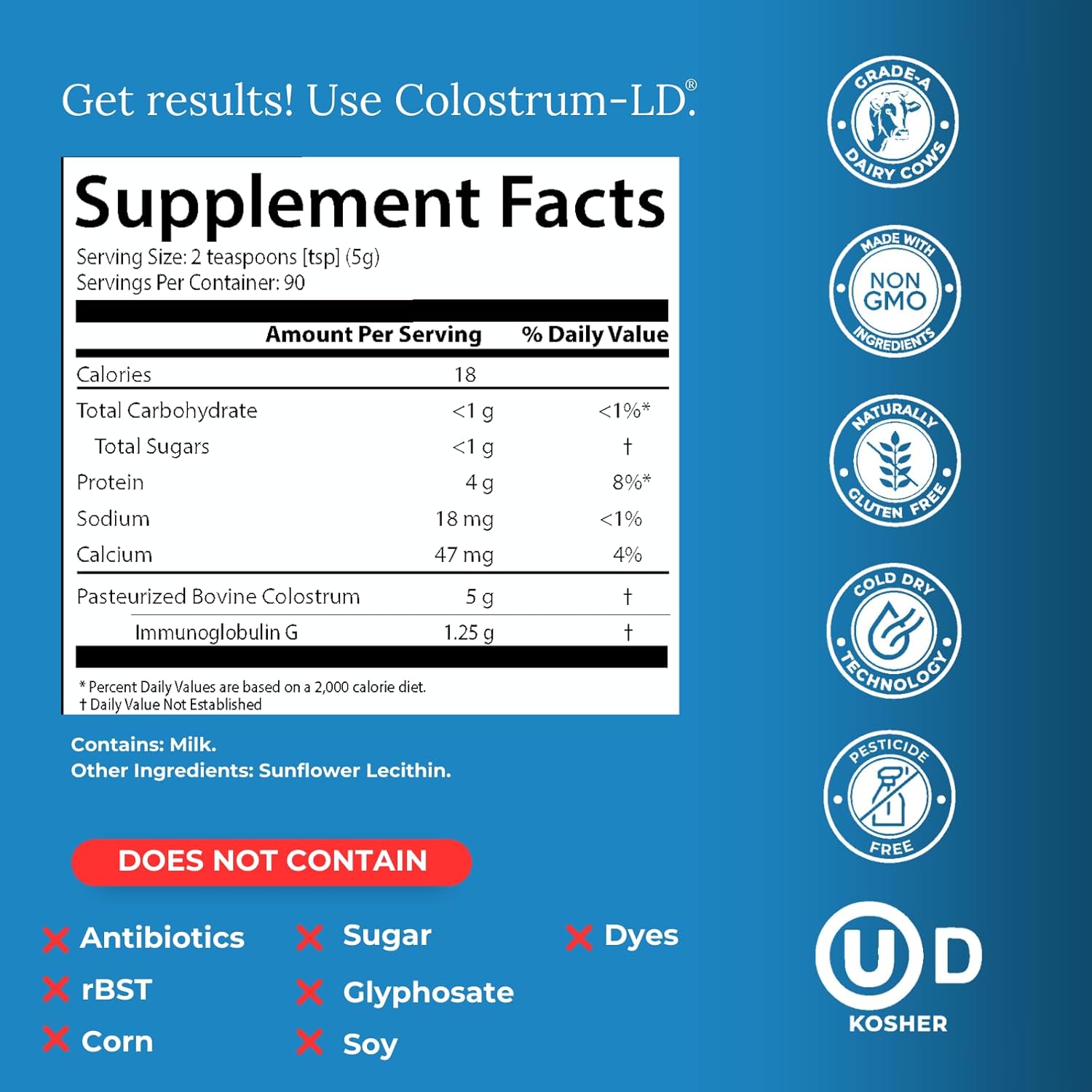 Colostrum Powder with Liposomal Delivery - Gluten-Free & Lactose-Reduced - 90 Servings 16oz Plain Flavor