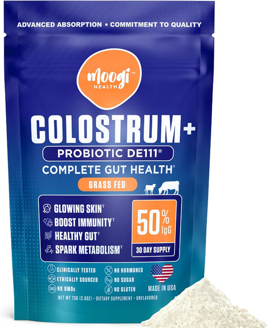 Colostrum with DE111 Probiotics: Athletic Recovery & Immune Support - Grass Fed, Gluten-Free, Sugar-Free, Fat-Free - 50% IgG, 400+ Nutrients