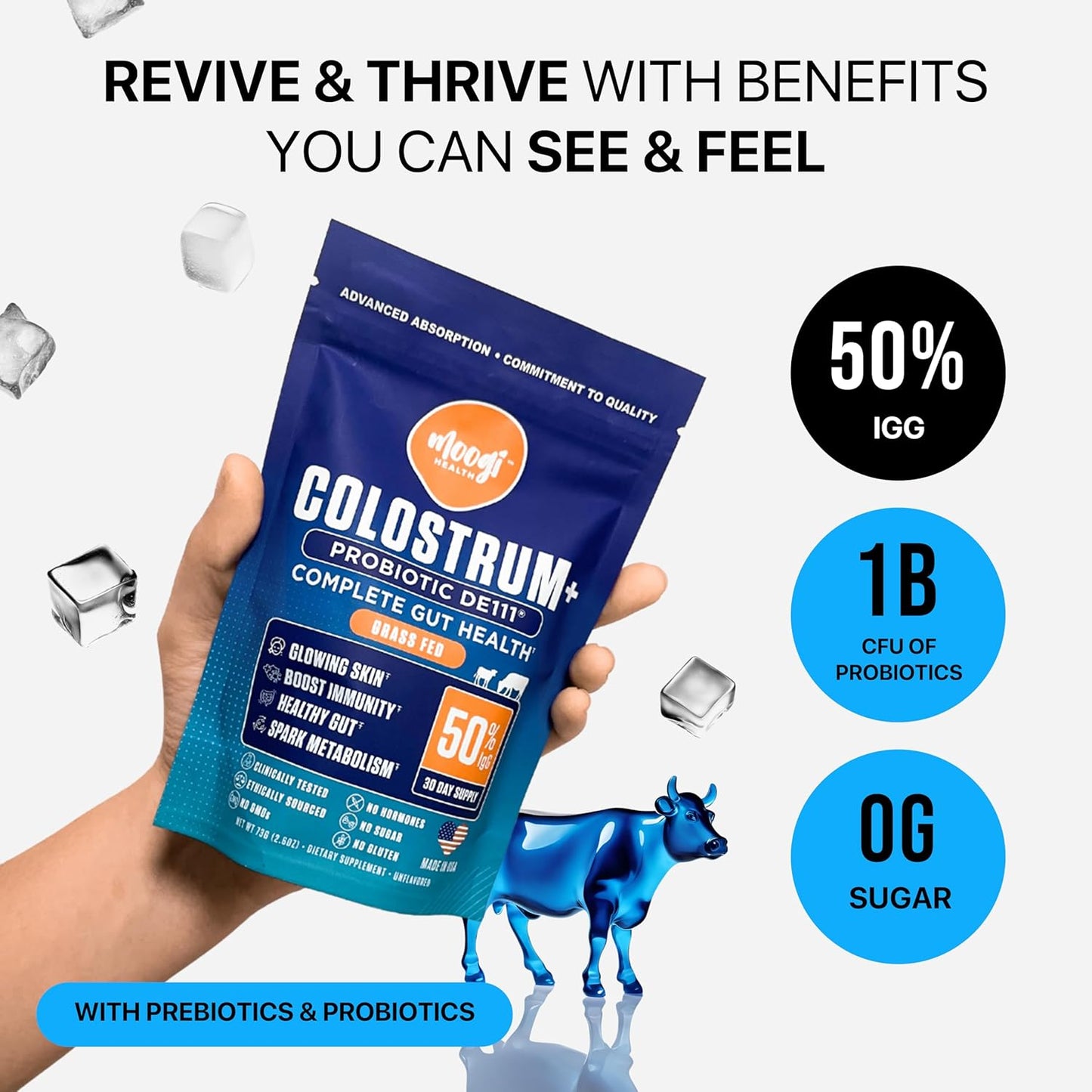 Colostrum with DE111 Probiotics: Athletic Recovery & Immune Support - Grass Fed, Gluten-Free, Sugar-Free, Fat-Free - 50% IgG, 400+ Nutrients