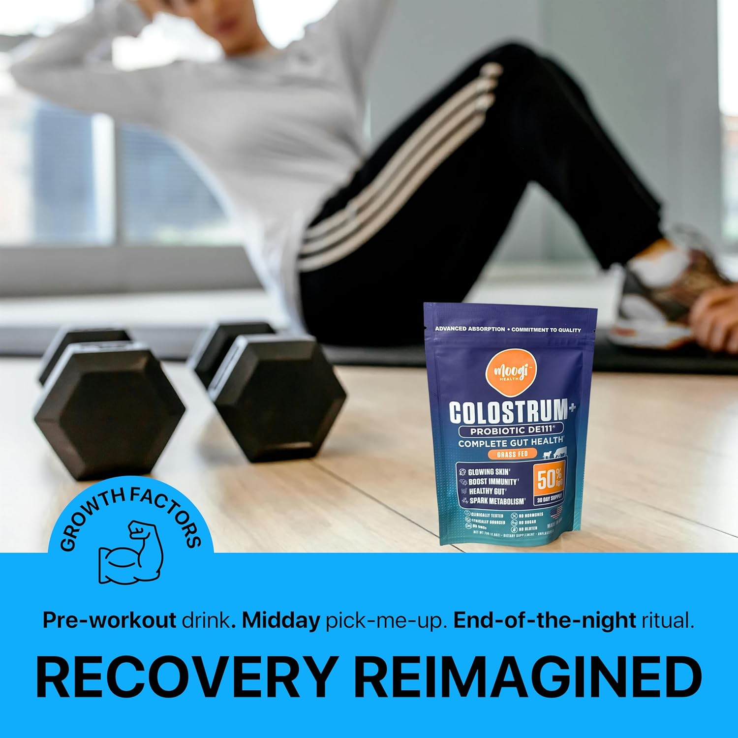 Colostrum with DE111 Probiotics: Athletic Recovery & Immune Support - Grass Fed, Gluten-Free, Sugar-Free, Fat-Free - 50% IgG, 400+ Nutrients