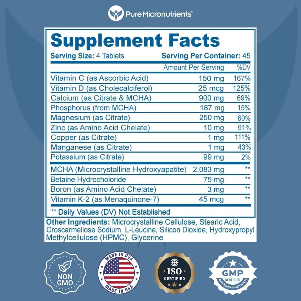 Complete Bone Health Calcium Supplement for Women & Men - Calcium Citrate & Hydroxyapatite + Vitamin D3 K2 Magnesium Zinc - 180 Tablets