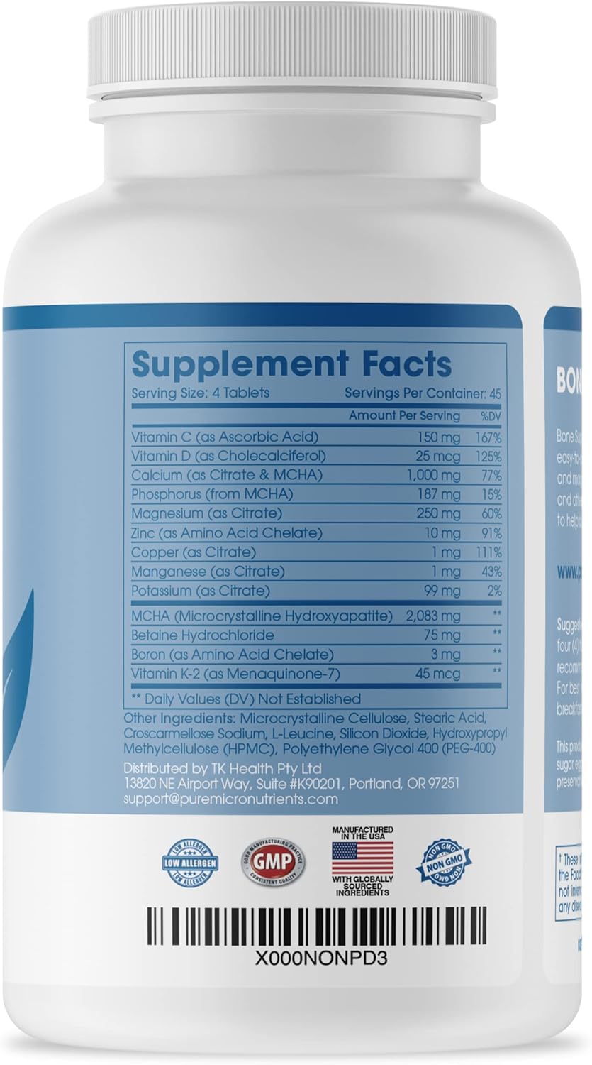Complete Bone Health Calcium Supplement for Women & Men - Calcium Citrate & Hydroxyapatite + Vitamin D3 K2 Magnesium Zinc - 180 Tablets