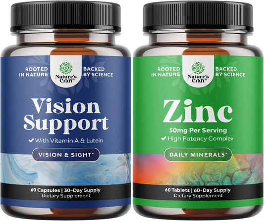 Complete Eye Health and Immune Support Bundle with Zinc Complex - Vision, Dry Eyes, Pressure, Blue Light Protection