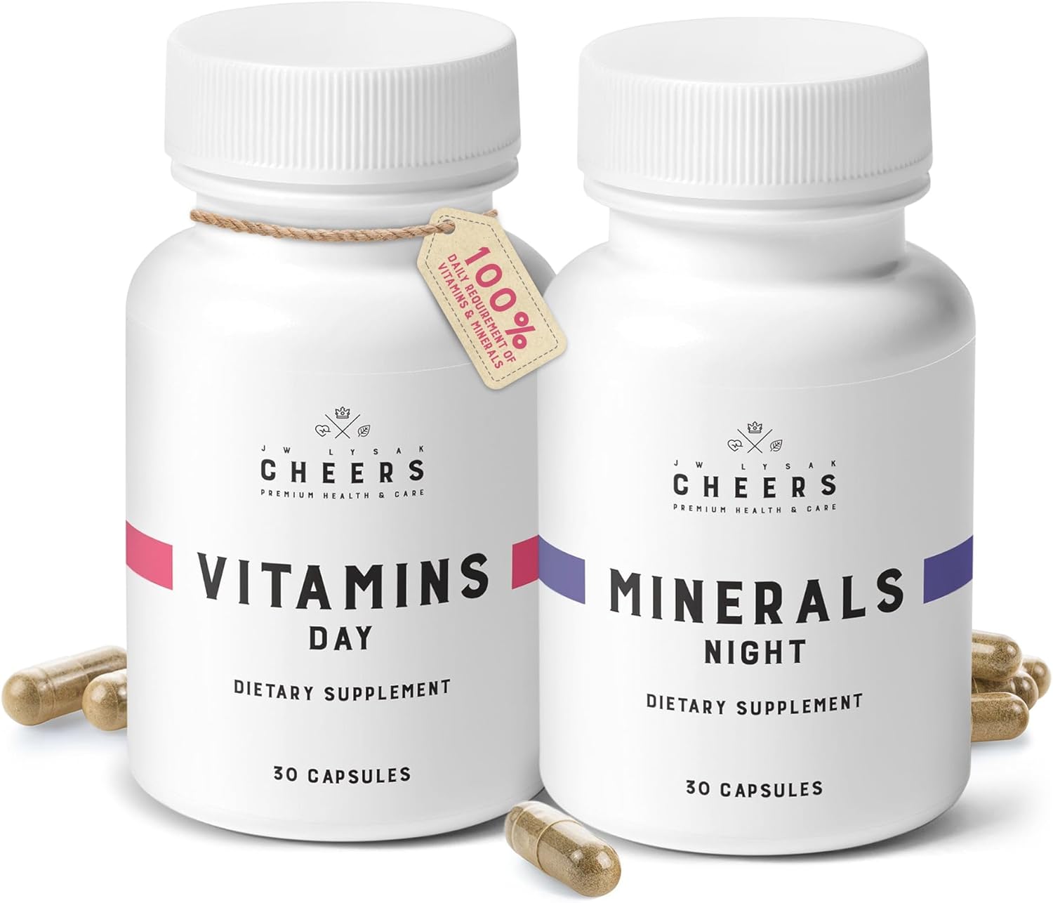 Complete Multivitamin for Men and Women with 12 Vitamins and Minerals including Magnesium, Iron, and Zinc | 30 Day/Night Capsules - 100% Daily Requirement Coverage