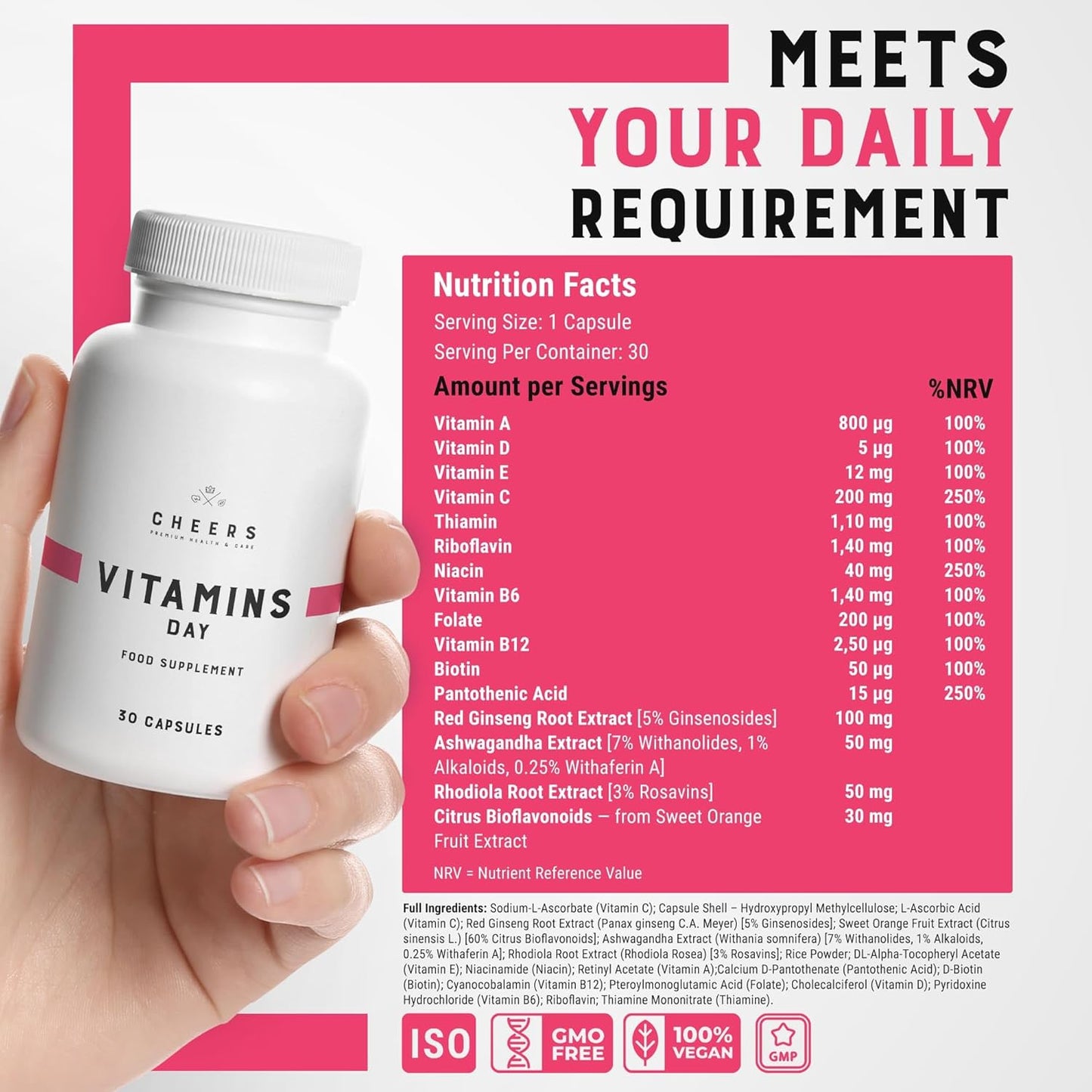 Complete Multivitamin for Men and Women with 12 Vitamins and Minerals including Magnesium, Iron, and Zinc | 30 Day/Night Capsules - 100% Daily Requirement Coverage