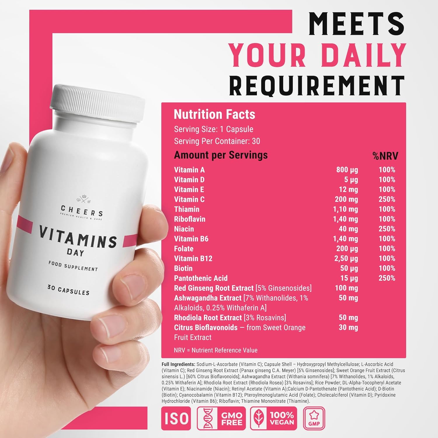 Complete Multivitamin for Men and Women with 12 Vitamins and Minerals including Magnesium, Iron, and Zinc | 30 Day/Night Capsules - 100% Daily Requirement Coverage