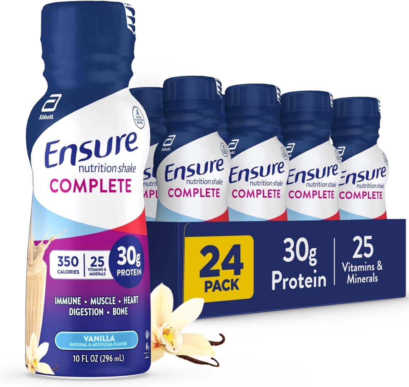 Complete Nutrition Shake - 30g Protein, Immune Health Nutrients, Chocolate & Vanilla Flavors - Pack of 24 (10 fl oz)