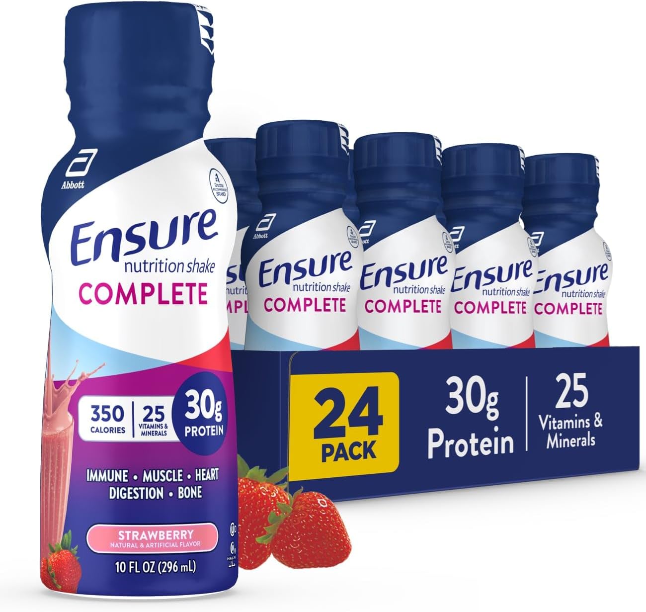 Complete Nutrition Shake with 30g Protein, Immune-Boosting Nutrients, Chocolate & Strawberry Flavors - 24 Pack (10 fl oz)