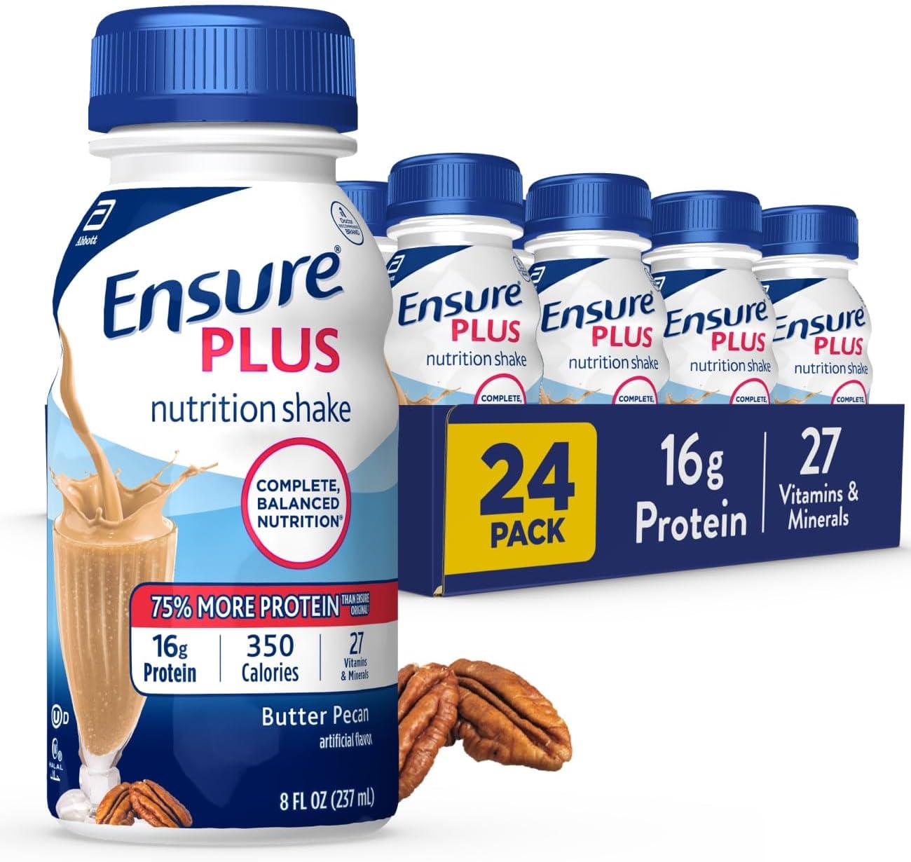 Complete Nutrition Shake with 30g Protein, Immune Health Nutrients, Strawberry Flavor, 10 Fl Oz - Pack of 24 Butter Pecan Nutrition Shakes