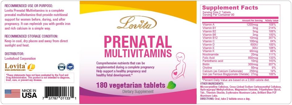Complete Prenatal Multivitamin - 180 Vegetarian Tablets for Before, During, and After Pregnancy