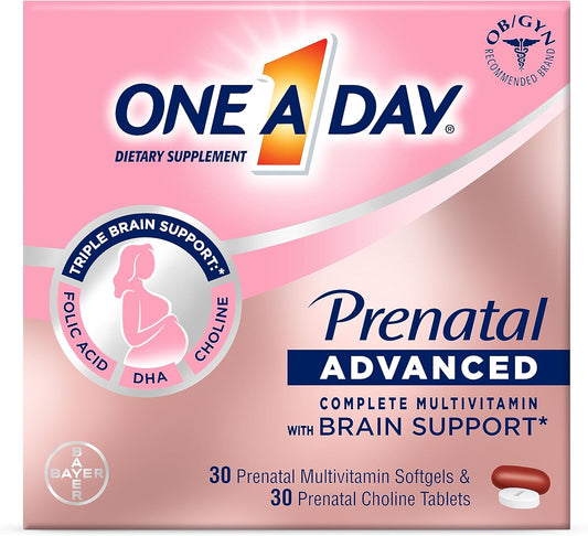 Complete Prenatal Multivitamin for Women with Brain Support, Choline, Folic Acid, Omega-3 DHA, and Iron - 60 Count