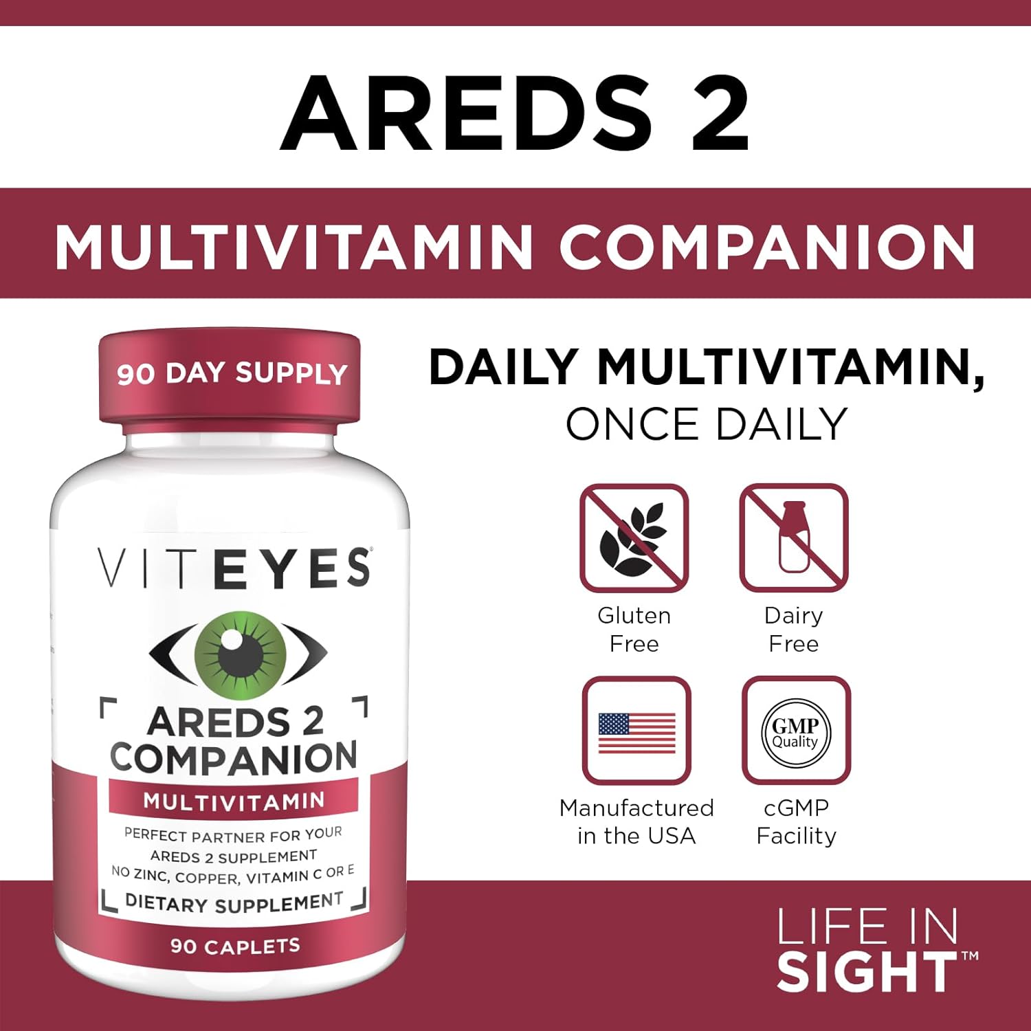 Comprehensive Multivitamin Supplement for AREDS 2 Users - Viteyes Classic, 90 Capsules