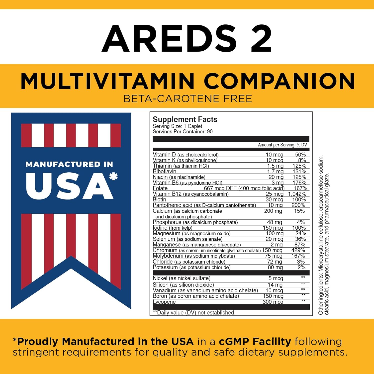 Comprehensive Multivitamin Supplement for AREDS 2 Users - Viteyes Classic, Beta-Carotene Free, 90 Caplets