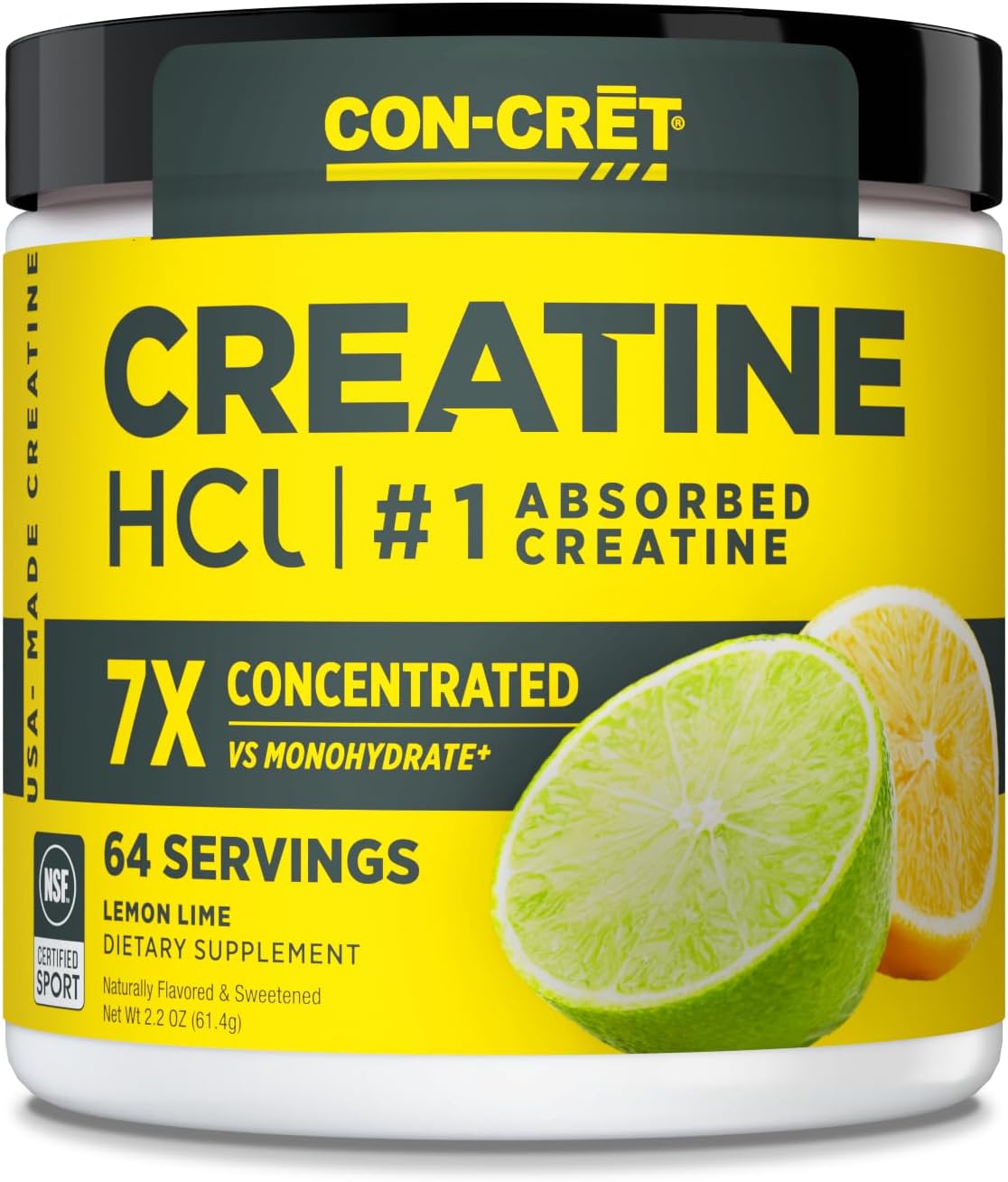 Con-Cret Creatine HCl Powder - Muscle & Cognitive Energy Support, No Bloating, NSF Certified - Lemon Lime (64 Servings)