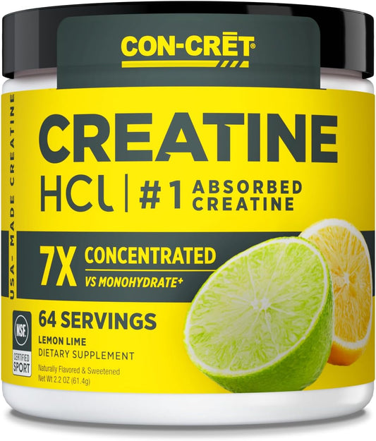 Con-Cret Creatine HCl Powder - Muscle & Cognitive Energy Support, No Bloating, NSF Certified - Lemon Lime (64 Servings)
