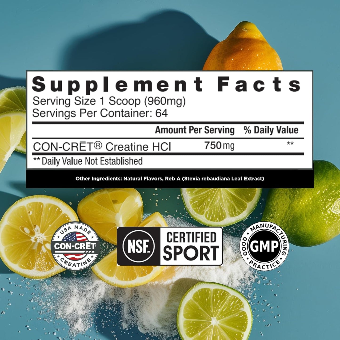 Con-Cret Creatine HCl Powder - Muscle & Cognitive Energy Support, No Bloating, NSF Certified - Lemon Lime (64 Servings)