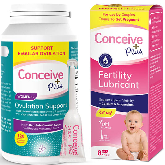 Conceive Plus Fertility Lubricant with Ovulation Support Inositol Supplement Bundle - 8 Applicators + 120 Count