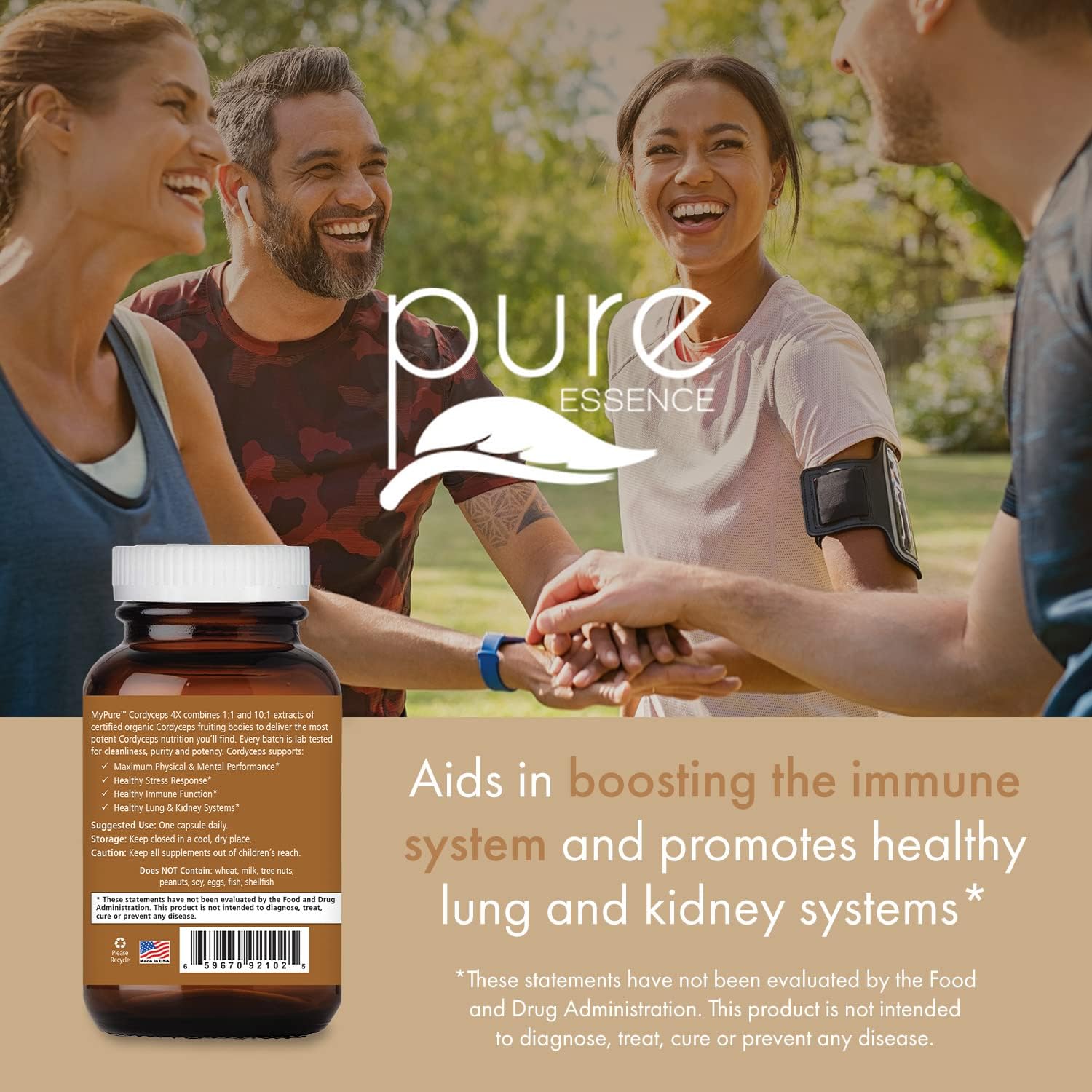 Concentrated Cordyceps Mushroom Powder Supplements for Immune System, Stress Response, Physical & Mental Performance - 2 Months Supply by PURE ESSENCE LABS