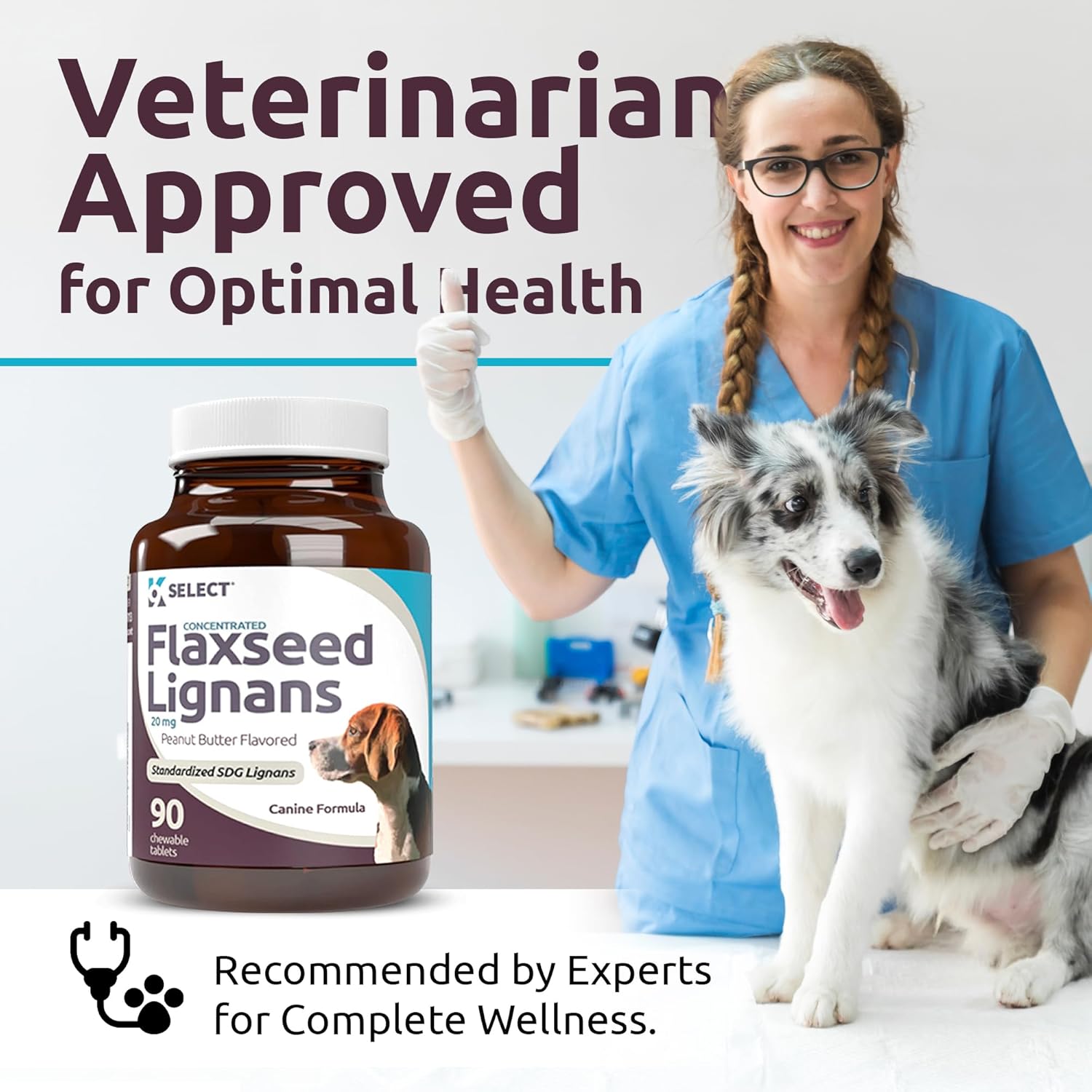 Concentrated Flaxseed Lignans for Dogs - 20mg, 90 Chewable Tablets, Peanut Butter Flavor - Promotes Healthy Coat