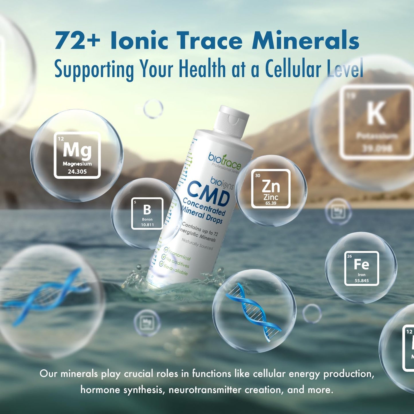 Concentrated Ionic Liquid Magnesium Drops with 72+ Trace Minerals from Dead Sea - Energy, Electrolytes, Hydration - Low Sodium - 96 Day Supply - 8 fl oz