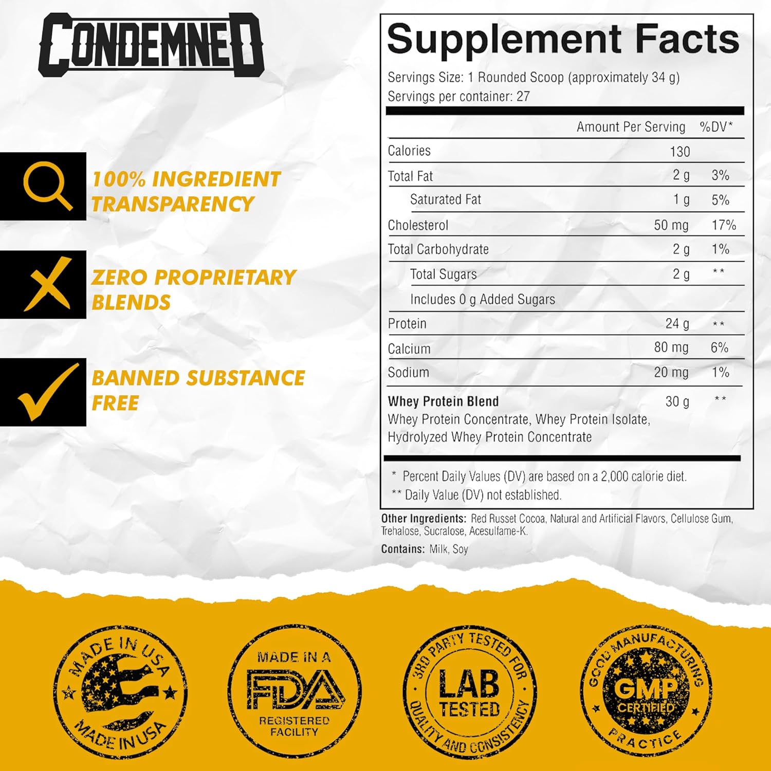 CONDEMNED Labz Commissary Whey Protein - Hydrolyzed Isolate & Concentrate - Low Carb, Low Calorie - Cinnamon Graham Cracker Flavor - 27 Servings for Pre or Post Workout Recovery