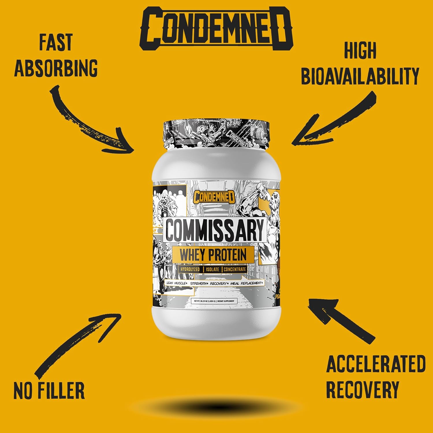 CONDEMNED Labz Commissary Whey Protein - Hydrolyzed Isolate & Concentrate - Low Carb, Low Calorie - Cinnamon Graham Cracker Flavor - 27 Servings for Pre or Post Workout Recovery