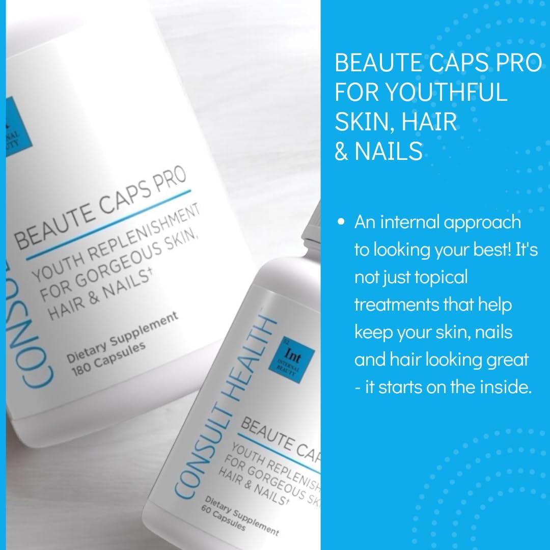 Consult Beaute Collagen Supplement Capsules with Biotin 10,500mcg, MSM, Blood Orange - Skin, Hair, Nails Health - Anti-Aging Vitamins - Made in USA