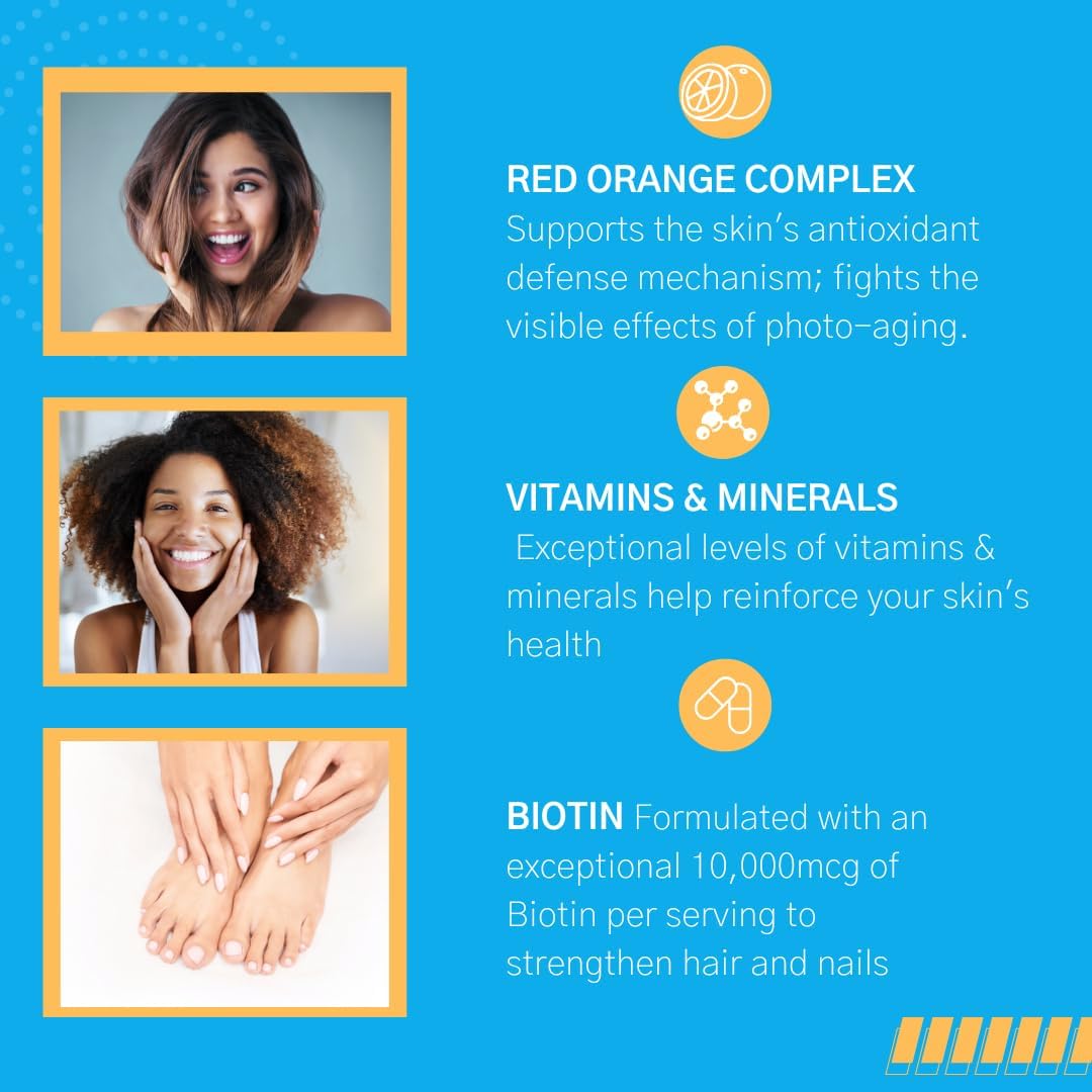 Consult Beaute Collagen Supplement Capsules with Biotin 10,500mcg, MSM, Blood Orange - Skin, Hair, Nails Health - Anti-Aging Vitamins - Made in USA