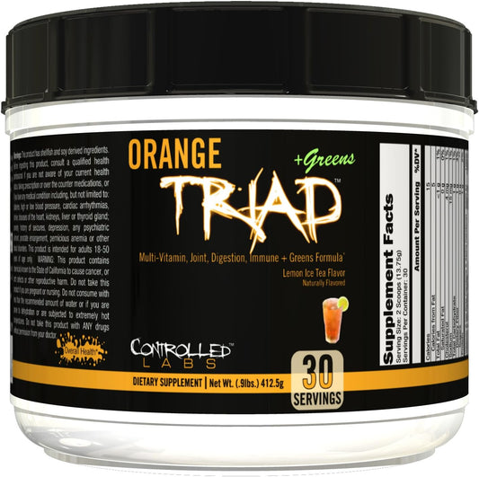 Controlled Labs Orange Triad Plus Greens - Iron-Free Multivitamin Sports Supplement for Men and Women, 30 Servings - Supports Overall Health, Digestion, Immune System, and Joint Health