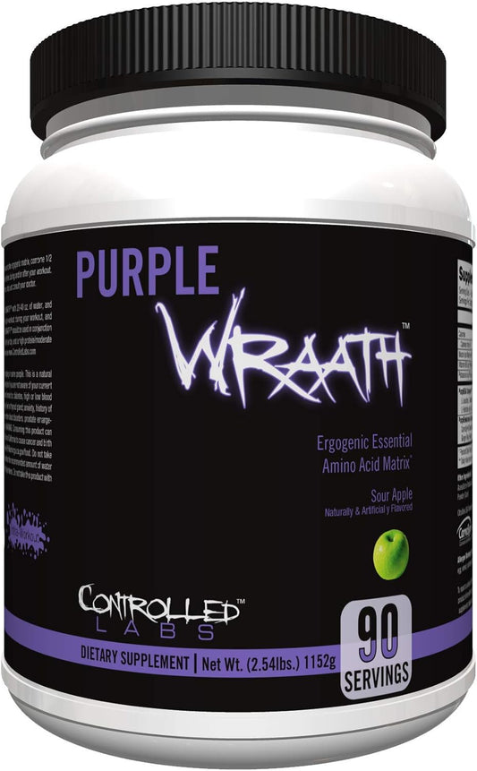 CONTROLLED LABS Purple Wraath - BCAA and EAA Amino Acid Supplement for Optimal Endurance and Stamina - Sour Apple Flavor - 90 Servings