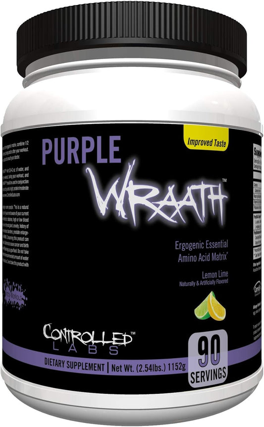Controlled Labs Purple Wraath Amino Acid Supplement - BCAA and EAA Intra Workout Powder for Optimal Endurance, Focus, and Stamina - Lemon Lime Flavor, 90 Servings