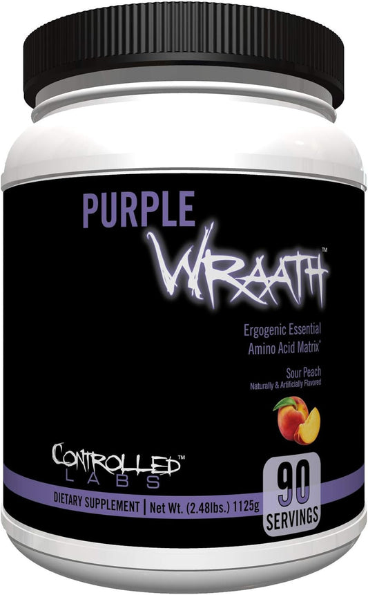CONTROLLED LABS Purple Wraath: BCAA and EAA Amino Acid Supplement for Optimal Endurance and Stamina - Sour Peach Flavor, 90 Servings