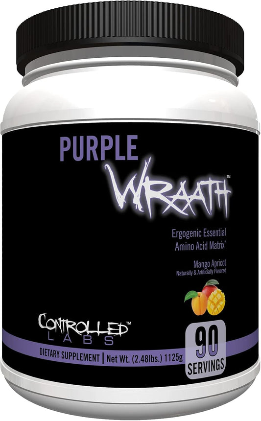 CONTROLLED LABS Purple Wraath BCAA and EAA Amino Acid Supplement - Mango Apricot Flavor, 90 Servings - Enhances Endurance, Focus, Stamina