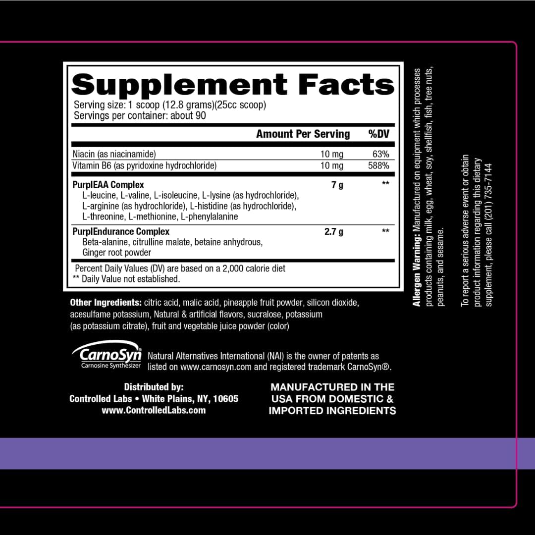 CONTROLLED LABS Purple Wraath: BCAA and EAA Amino Acid Supplement for Optimal Endurance and Stamina - Sour Peach Flavor, 90 Servings
